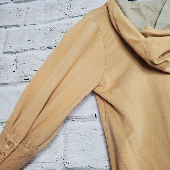 Young Fabulous And Broke Cropped V Neck Shoulder Hoodie Tan Large Cotton - Picture 4 of 9